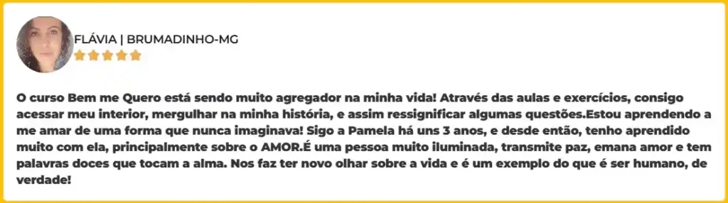 Depoimento da Aluna Flávia do Curso Bem Me Quero Pamela Magalhães